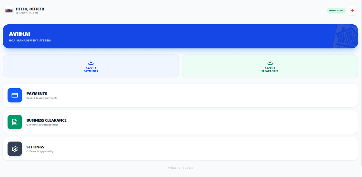 AVIIHAI – HOA Business Clearance & Payment Management System screenshot 2