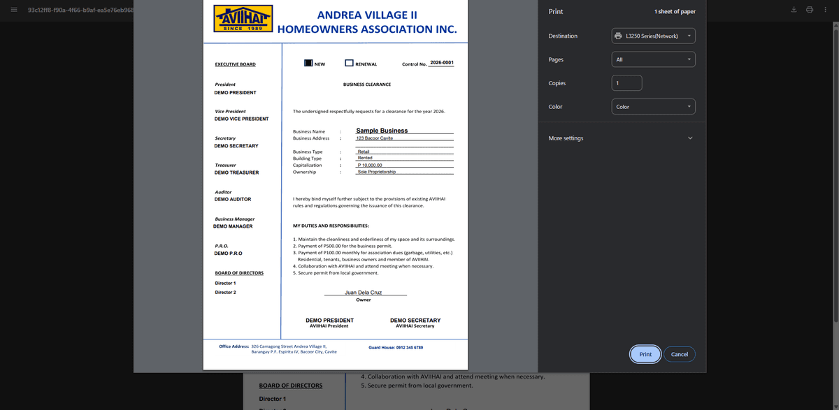 AVIIHAI – HOA Business Clearance & Payment Management System screenshot 6