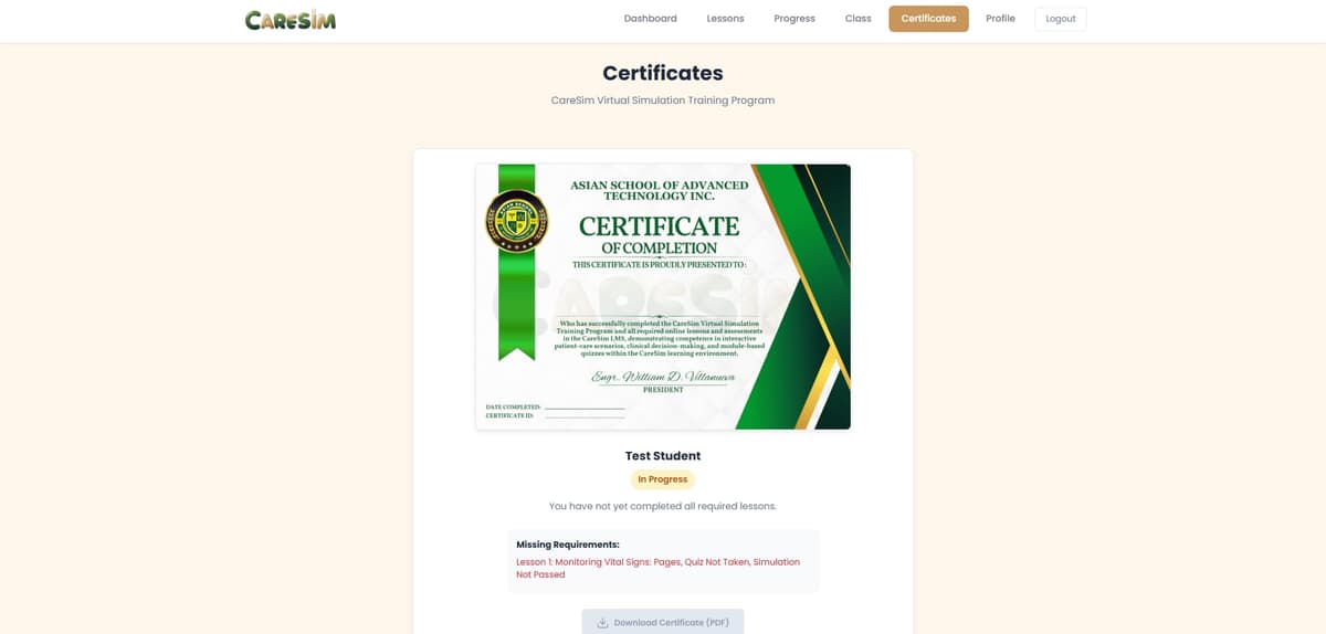 CARESIM – Web-based Learning Management System for Caregiving Education screenshot 5