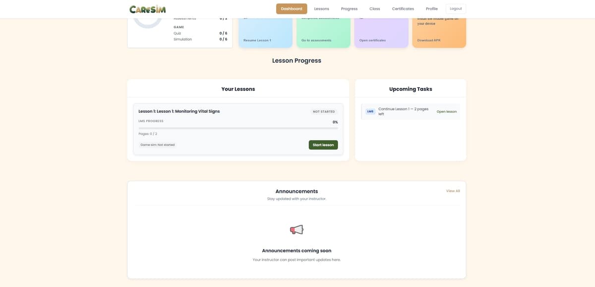 CARESIM – Web-based Learning Management System for Caregiving Education screenshot 6