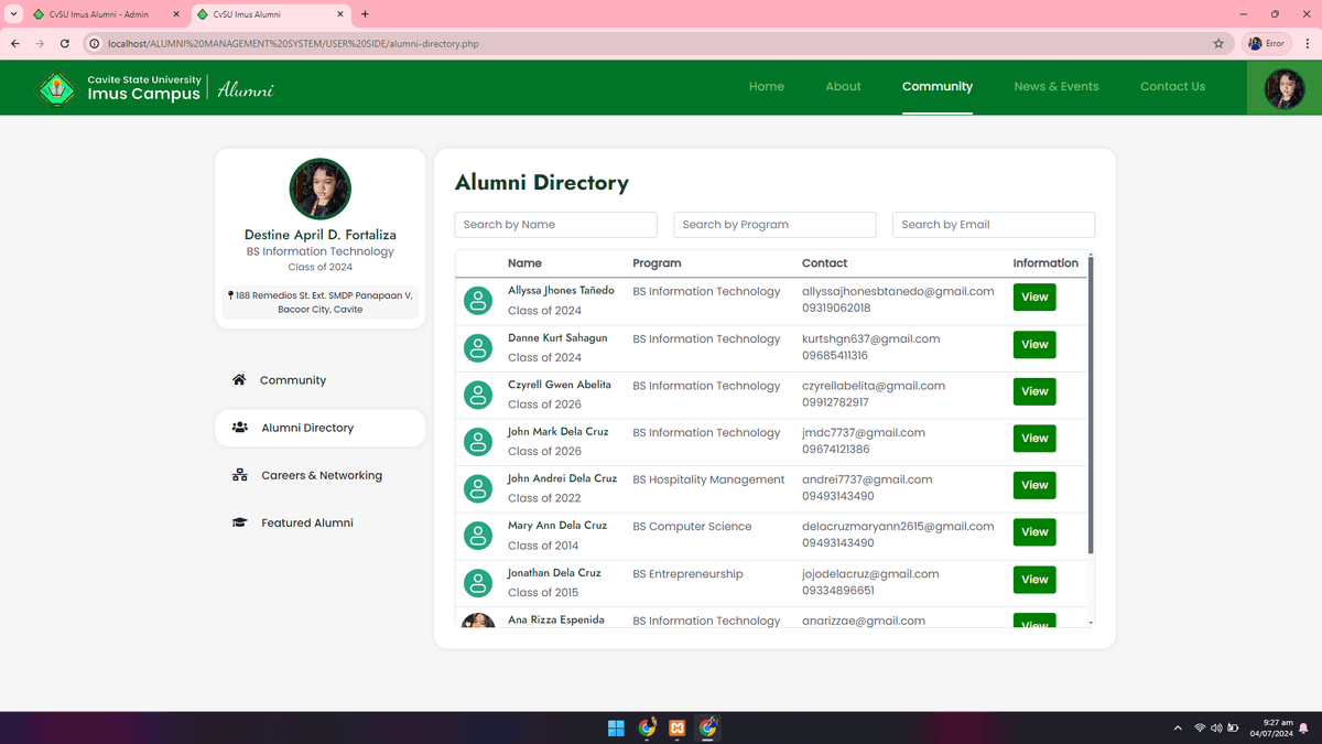 CvSU Imus Alumni Management System screenshot 14