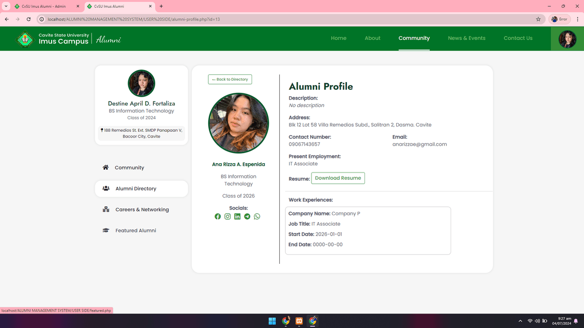 CvSU Imus Alumni Management System screenshot 15