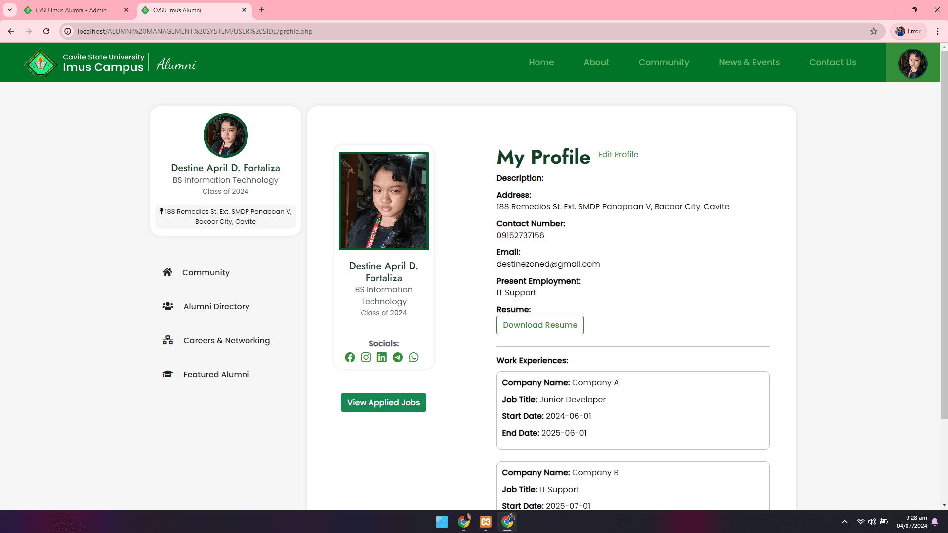 CvSU Imus Alumni Management System - image 21