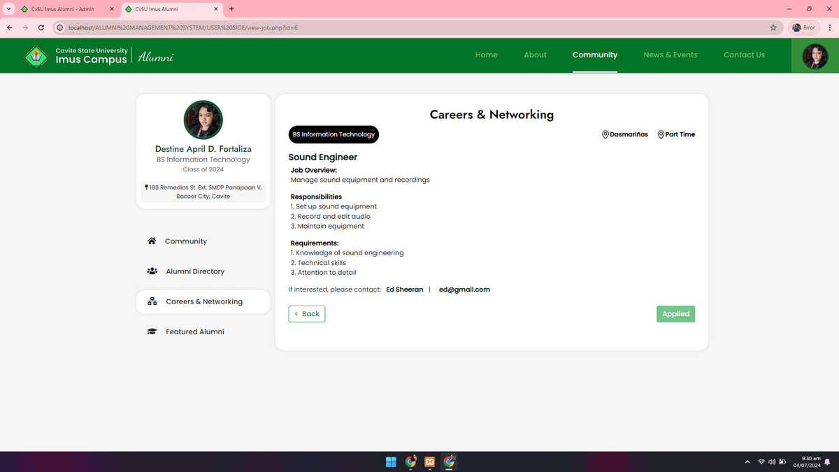 CvSU Imus Alumni Management System screenshot 23