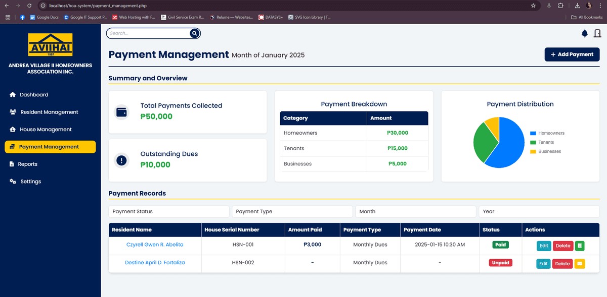 Andrea Village II HOA Management System screenshot 1